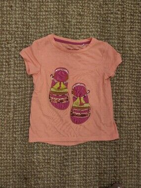 Girls' Coral Pink Short Sleeve Sequin Sandal Tee